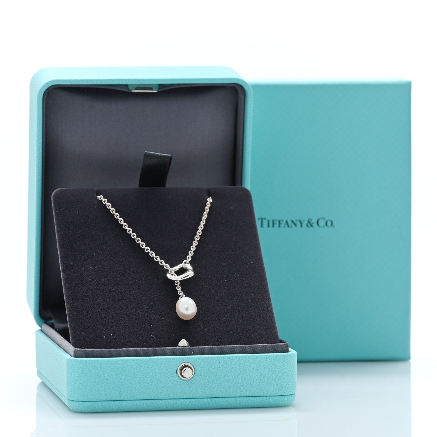 Tiffany Sterling Silver Pearl 7.5-8mm Elsa Peretti Open Heart Lariat Necklace 5 of 5