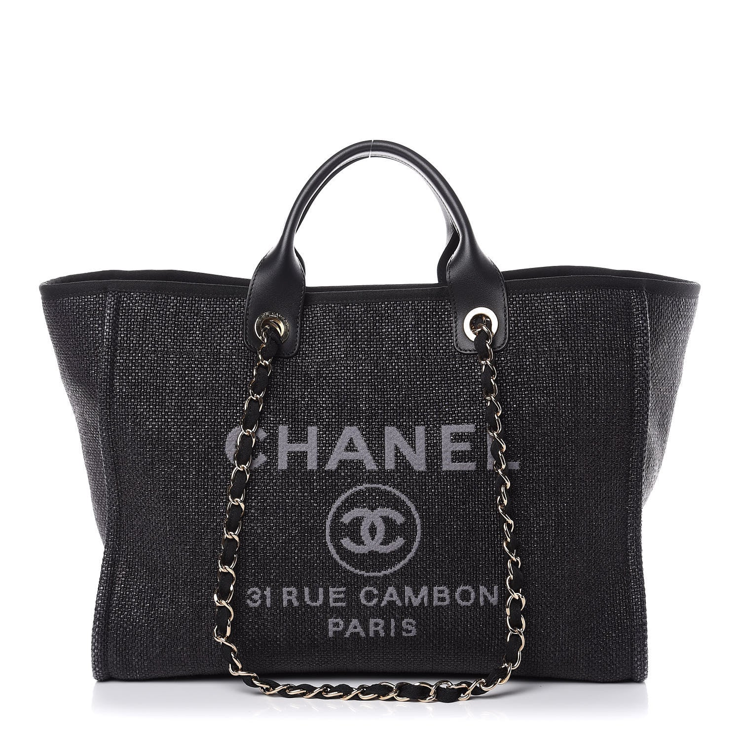 Chanel Woven Straw Raffia Large Deauville Tote Black 1 of 12