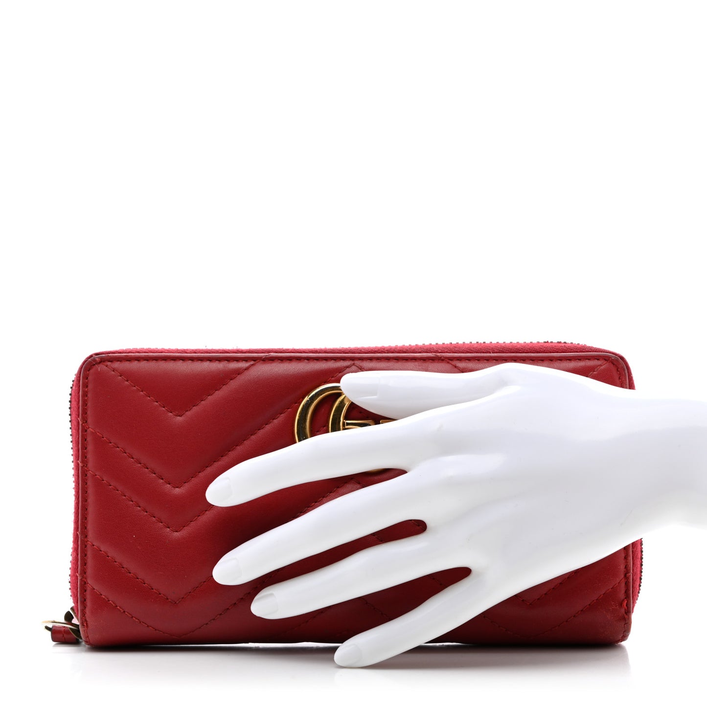 Calfskin Matelasse GG Marmont Zip Around Wallet Hibiscus Red