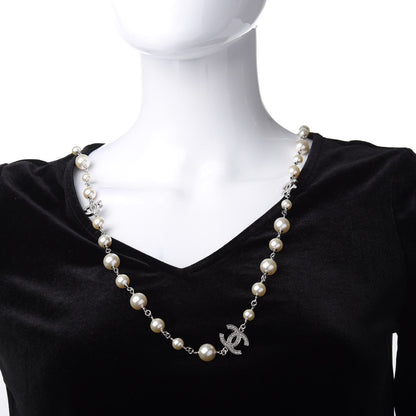 Chanel Crystal Pearl CC Long Necklace Silver 2 of 5