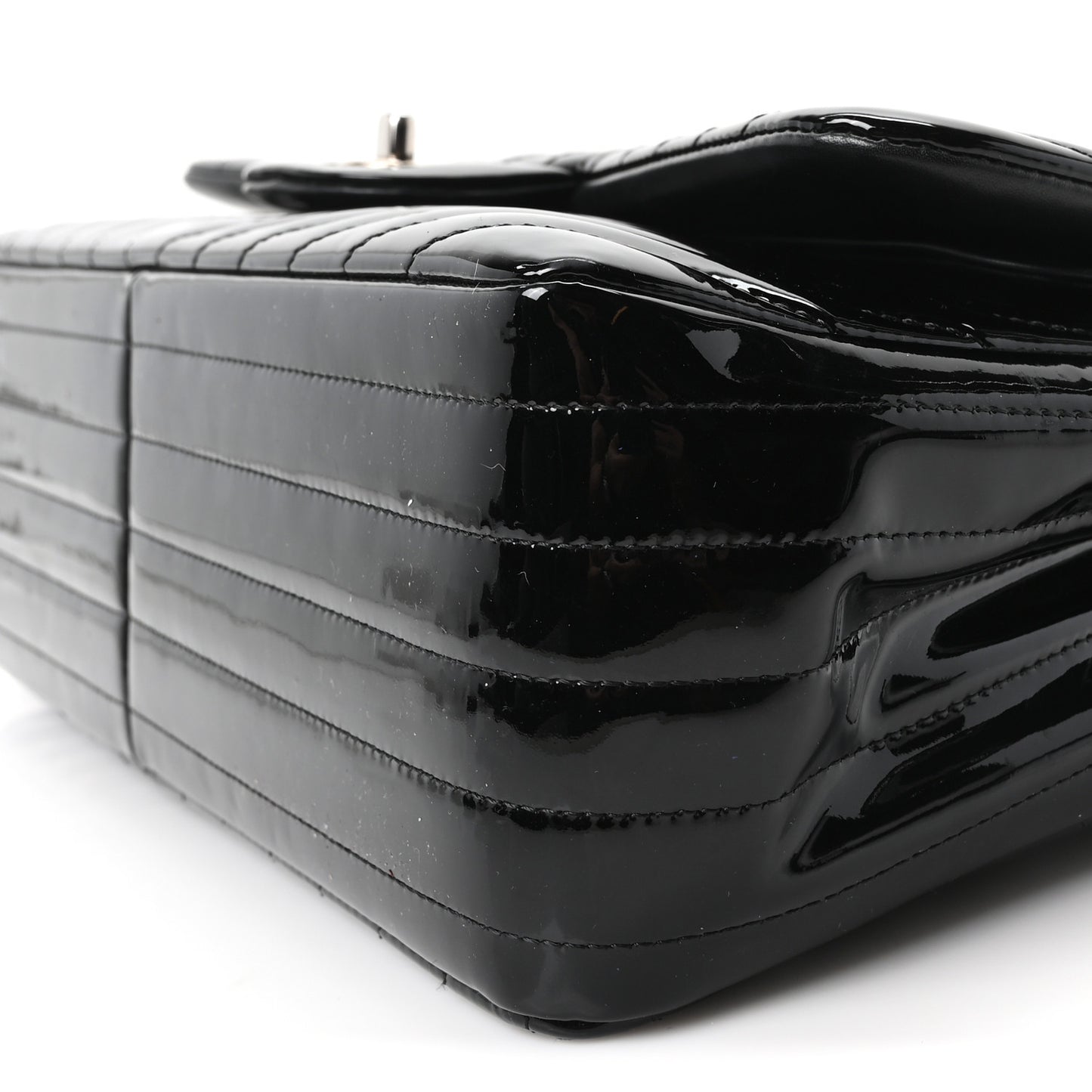 Patent Chevron Quilted Jumbo Double Flap Black