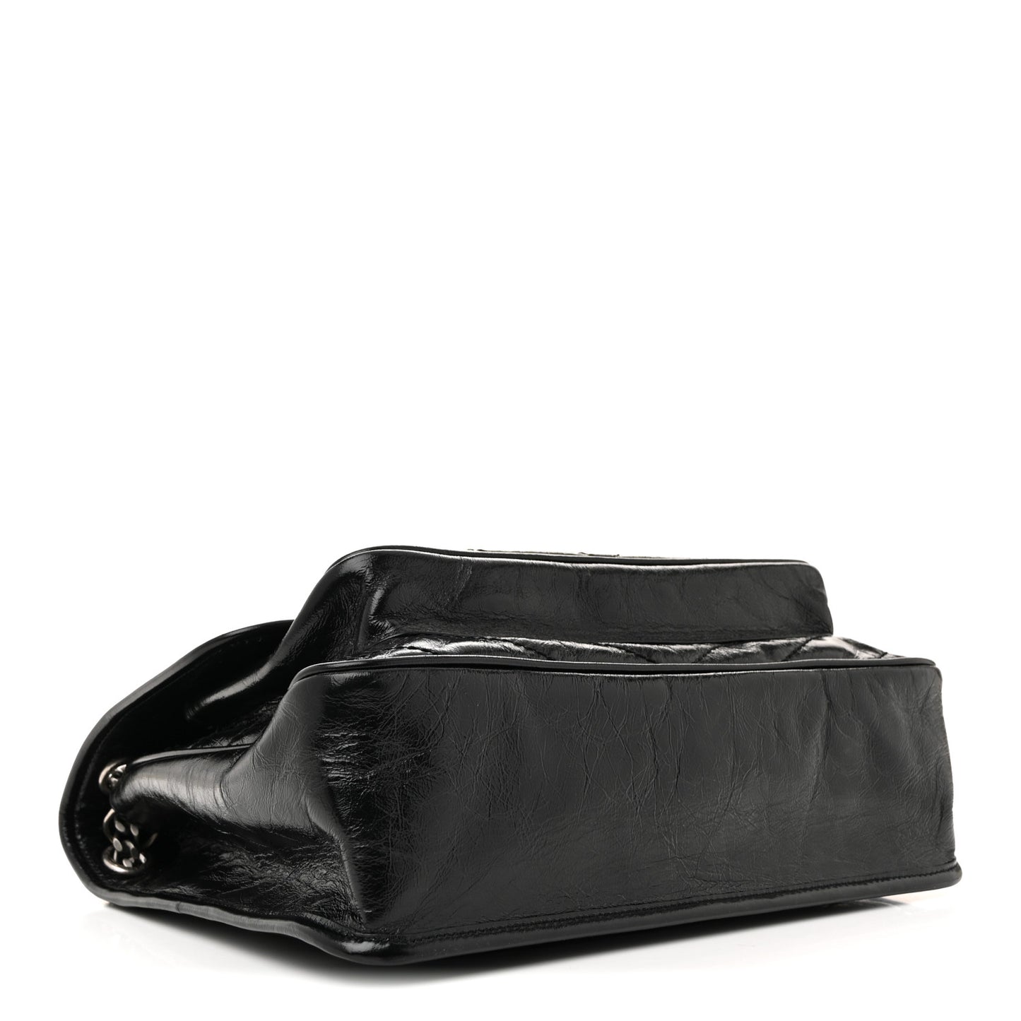 Crinkled Calfskin Matelasse Monogram Large Niki Chain Satchel Black