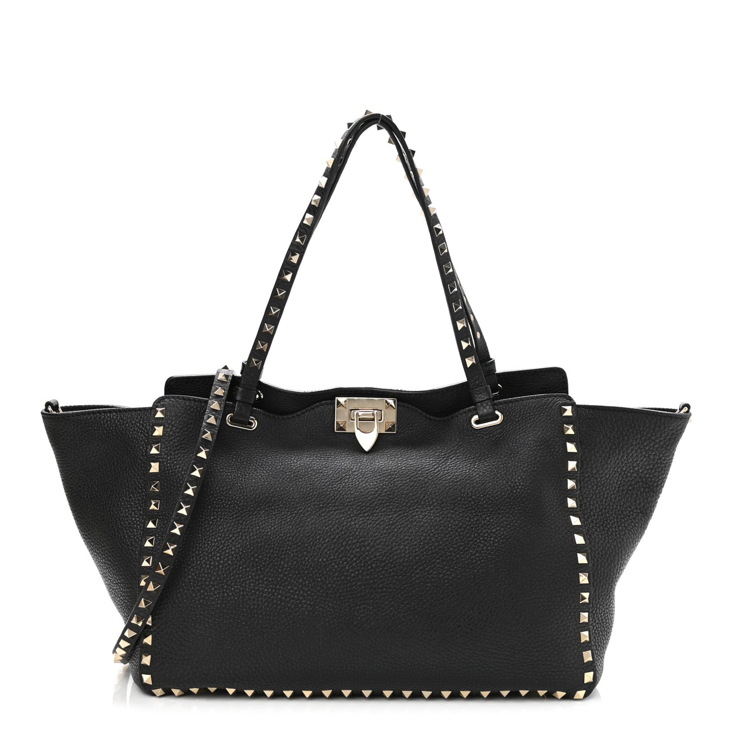 Pebbled Calfskin Medium Rockstud Tote Black