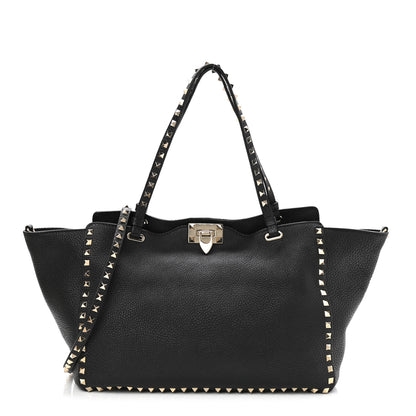 Valentino Garavani Pebbled Calfskin Medium Rockstud Tote Black 1 of 10