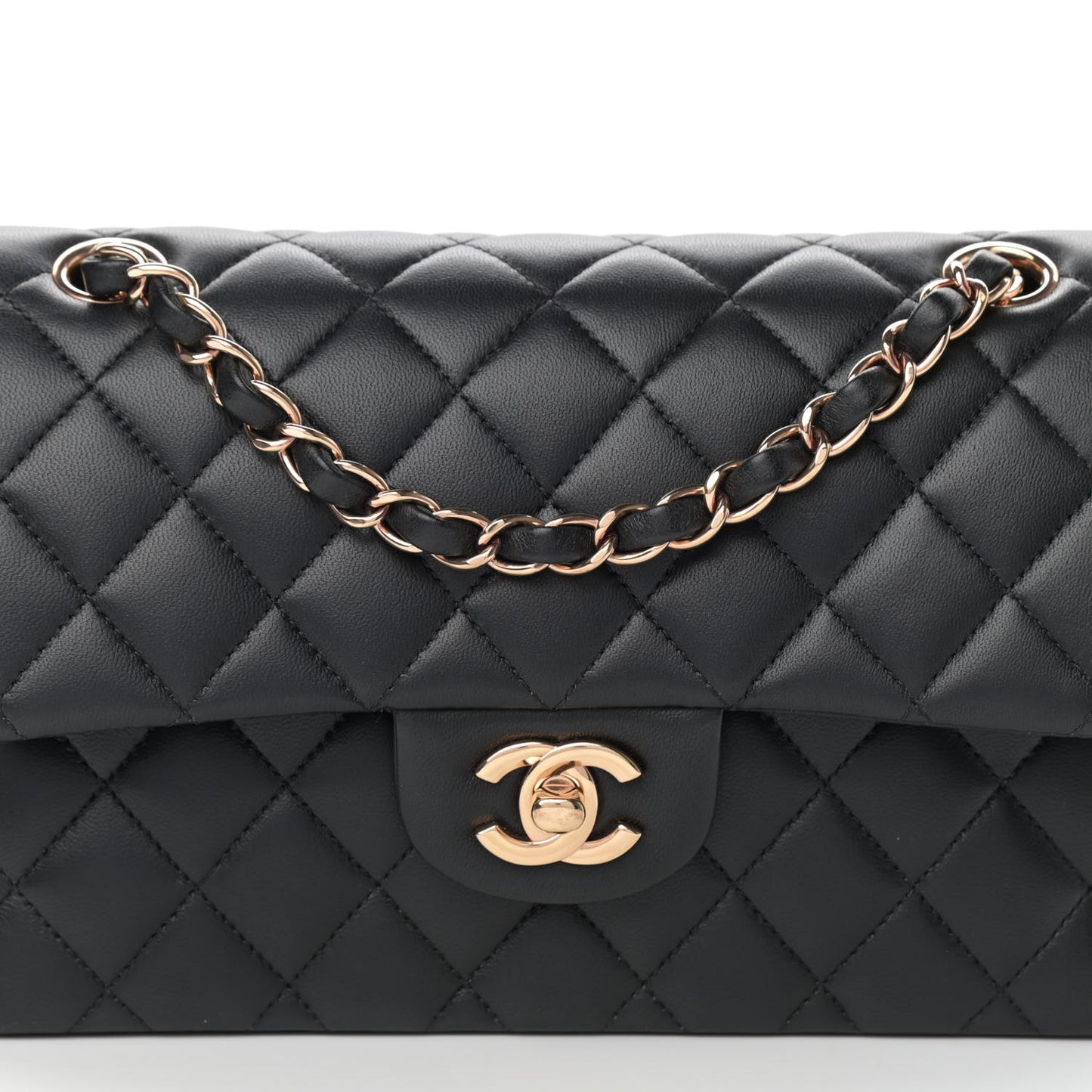 Lambskin Quilted Small Double Flap Black