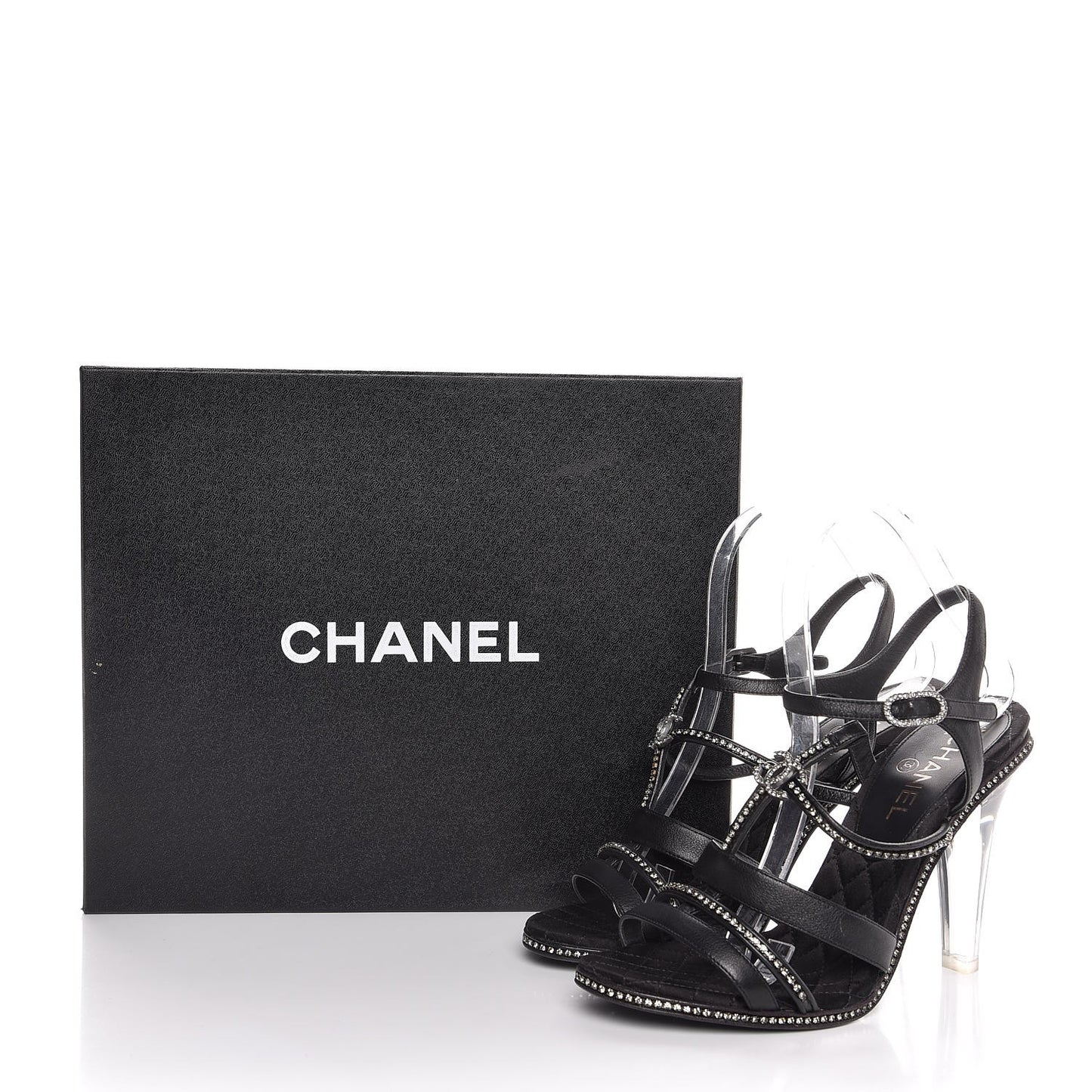 Calfskin Crystal Strappy Sandals 38.5 Black