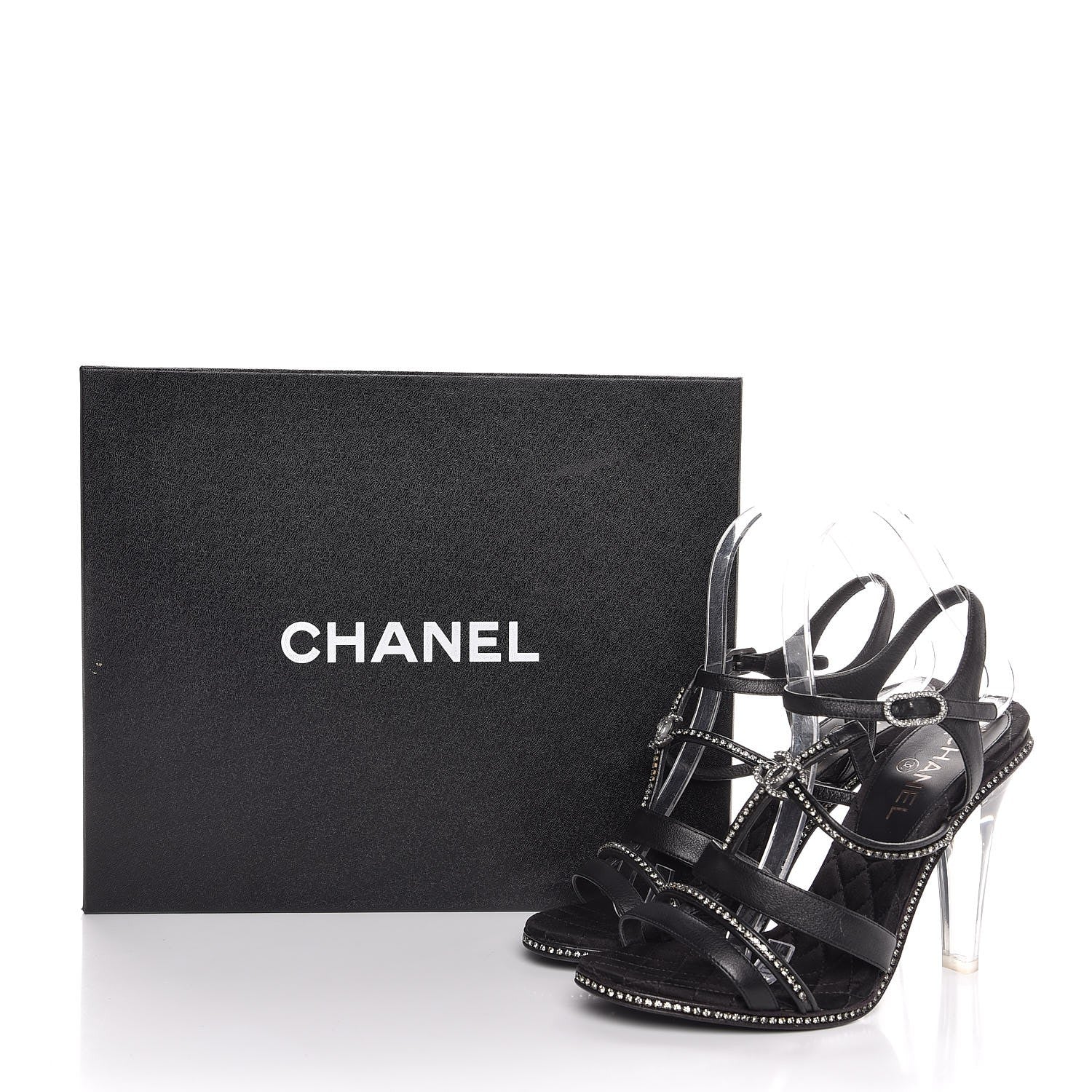 Chanel Calfskin Crystal Strappy Sandals 38.5 Black 8 of 8