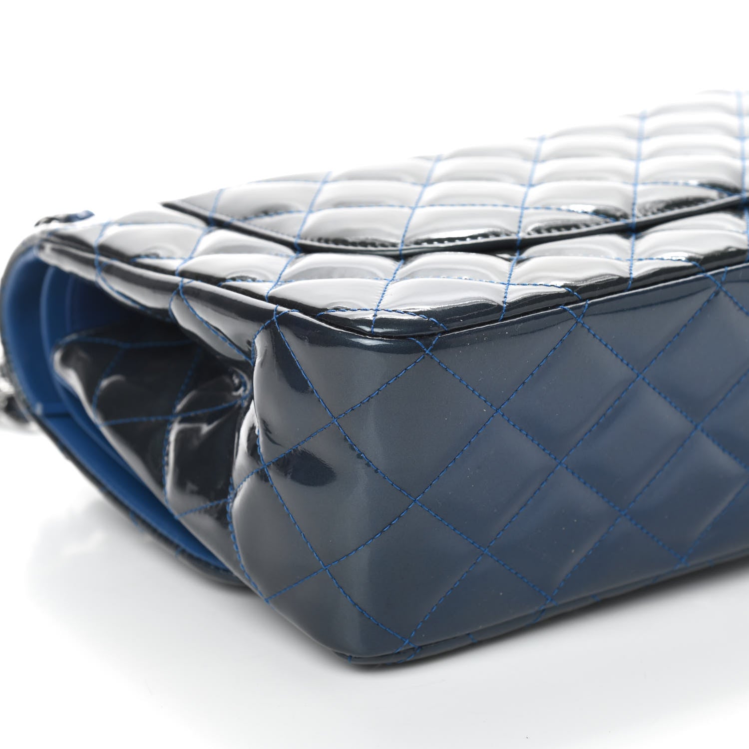 Chanel Patent Quilted Jumbo Double Flap Blue 9 of 10