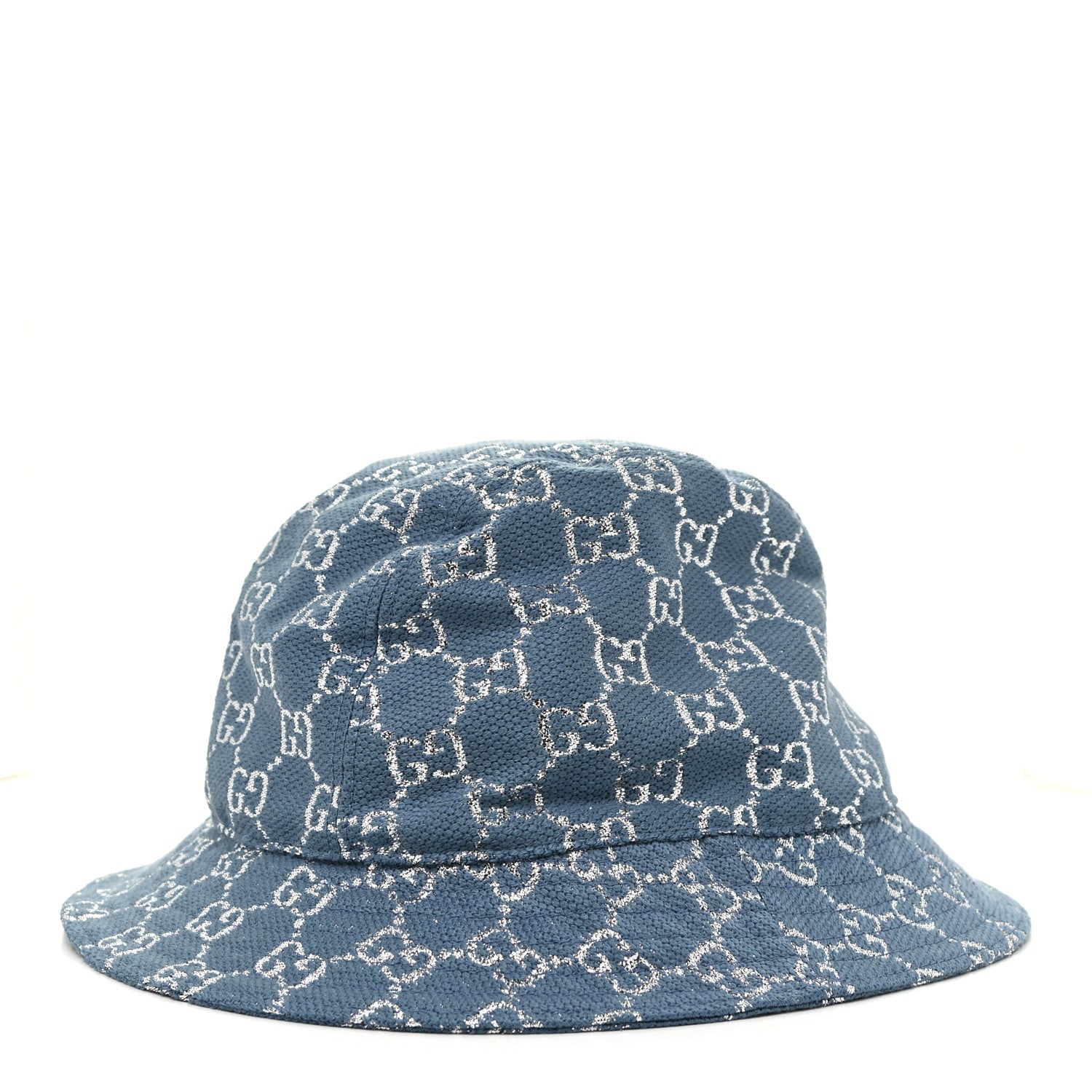 Gucci Canvas Lame GG Monogram Bucket Hat M Light Blue Silver 1 of 5