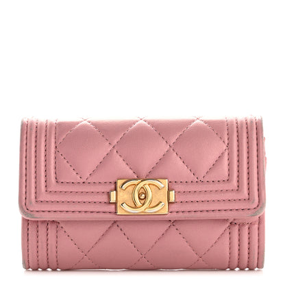 Chanel Metallic Lambskin Quilted Boy Flap Card Holder Pink 1 of 12