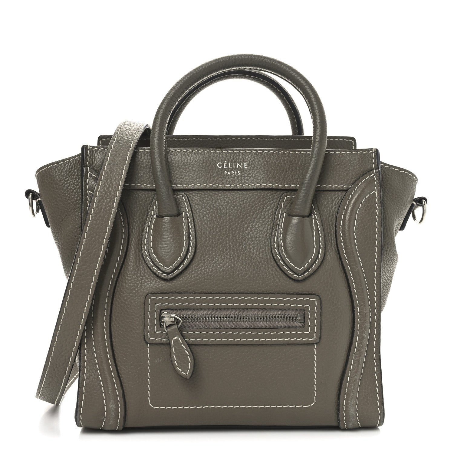 Celine Drummed Calfskin Nano Luggage Souris 1 of 9