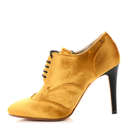Chanel Velvet CC Lace Up Ankle Boots 39 Gold 1 of 10