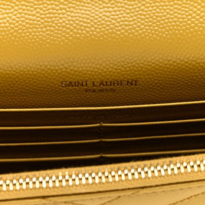 Saint Laurent Grain De Poudre Matelasse Chevron Monogram Envelope Chain Wallet Saffran 6 of 9