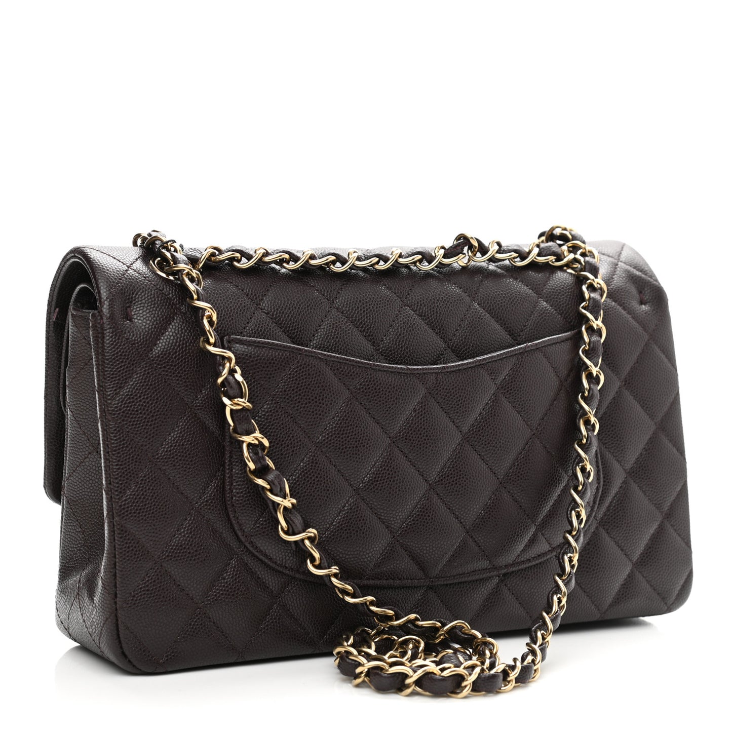 Caviar Quilted Medium Double Flap Dark Brown