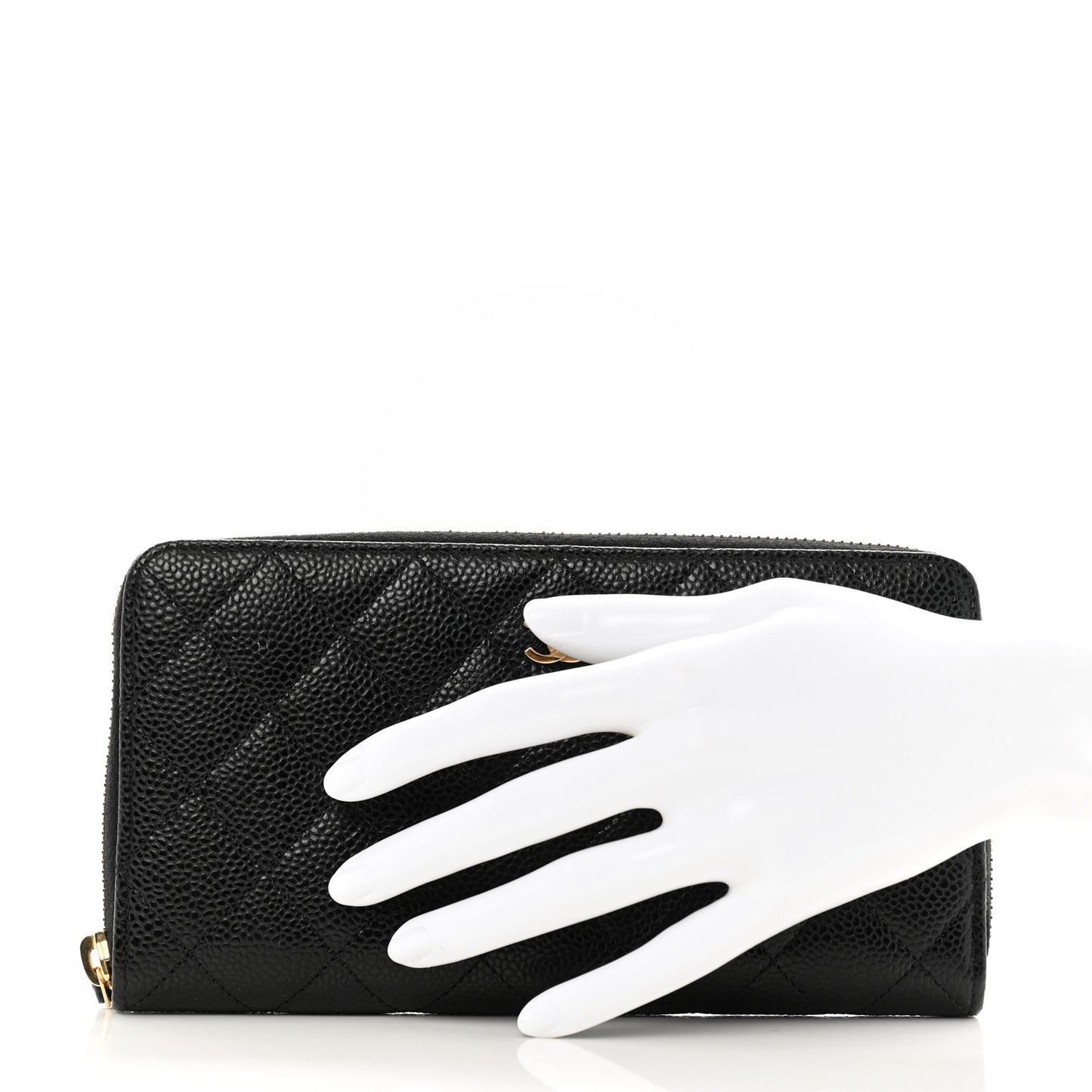 Caviar Quilted Large Gusset Zip Around Wallet Black