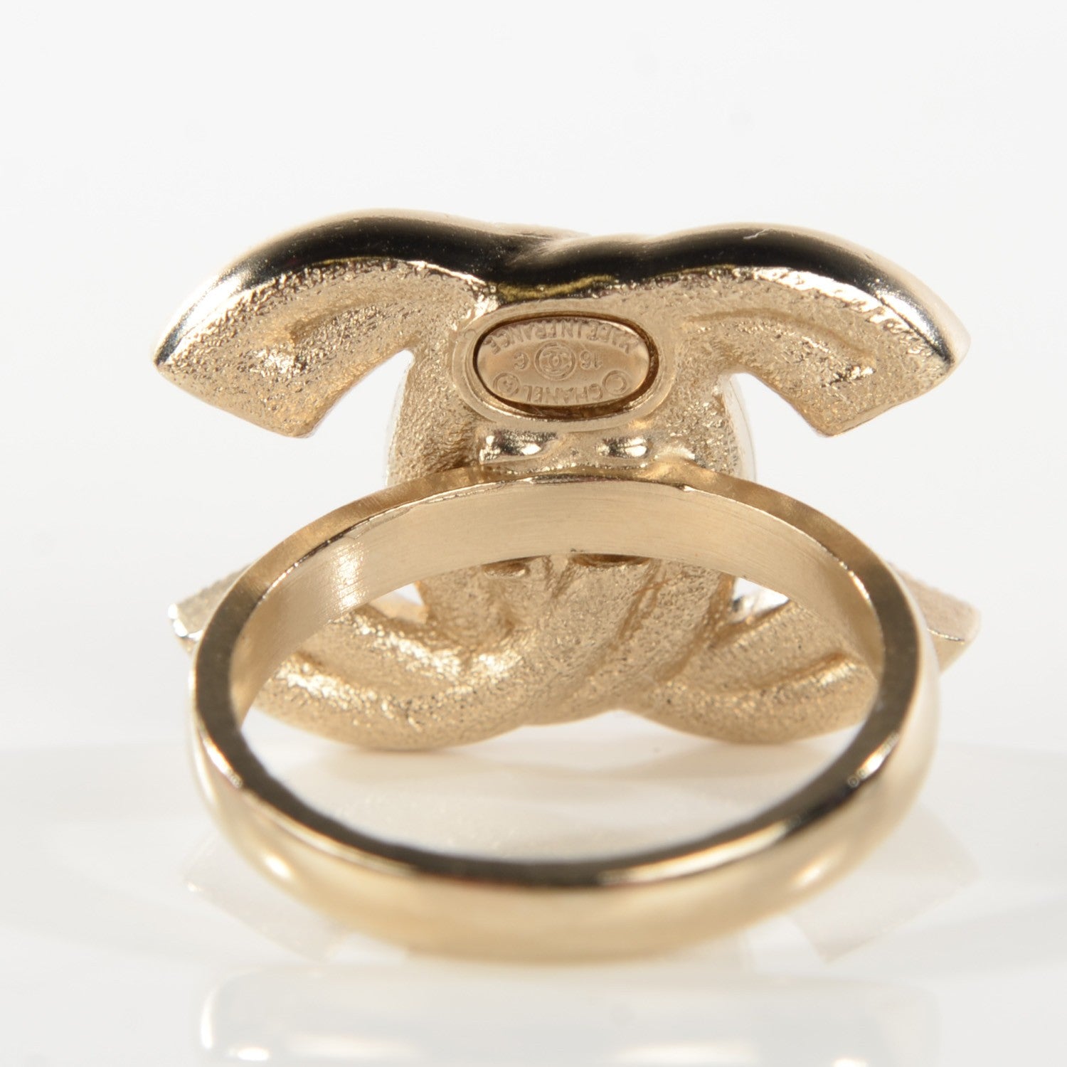 Chanel Crystal Double CC Ring 6.25 Light Gold 4 of 5