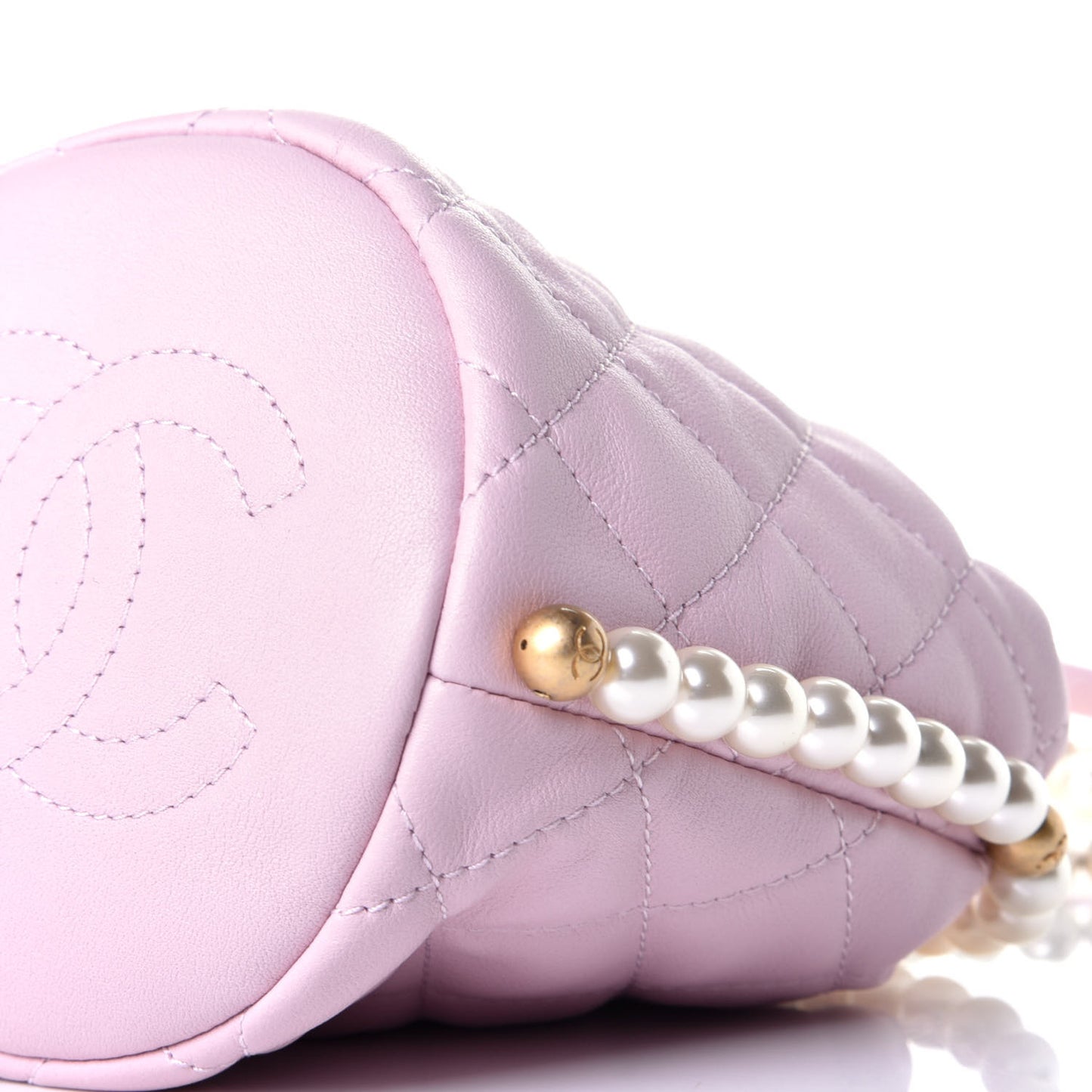Calfskin Quilted Pearl Mini About Pearls Drawstring Bucket Light Pink