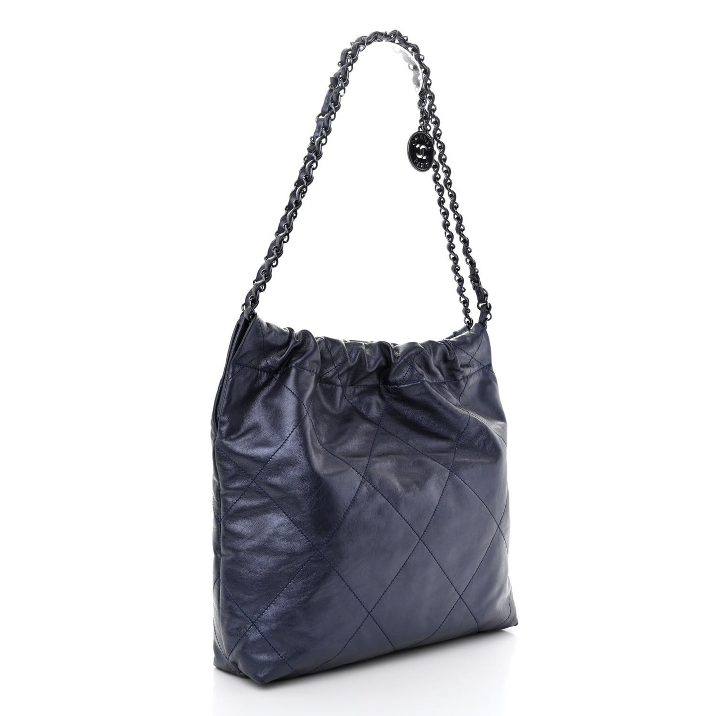 Metallic Calfskin Quilted Small Chanel 22 Navy Blue