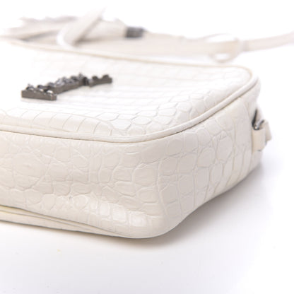 Saint Laurent Calfskin Crocodile Embossed Monogram Lou Camera Bag White 13 of 14