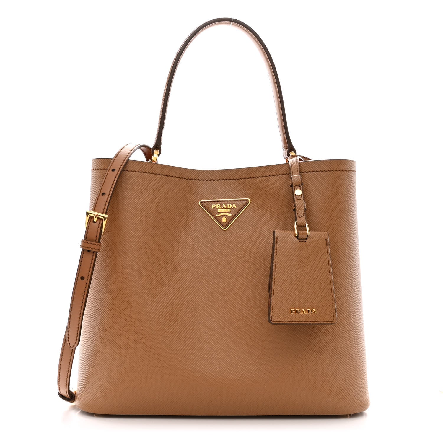 Prada Saffiano Cuir Medium Panier Bucket Bag Caramel Papaya 1 of 11