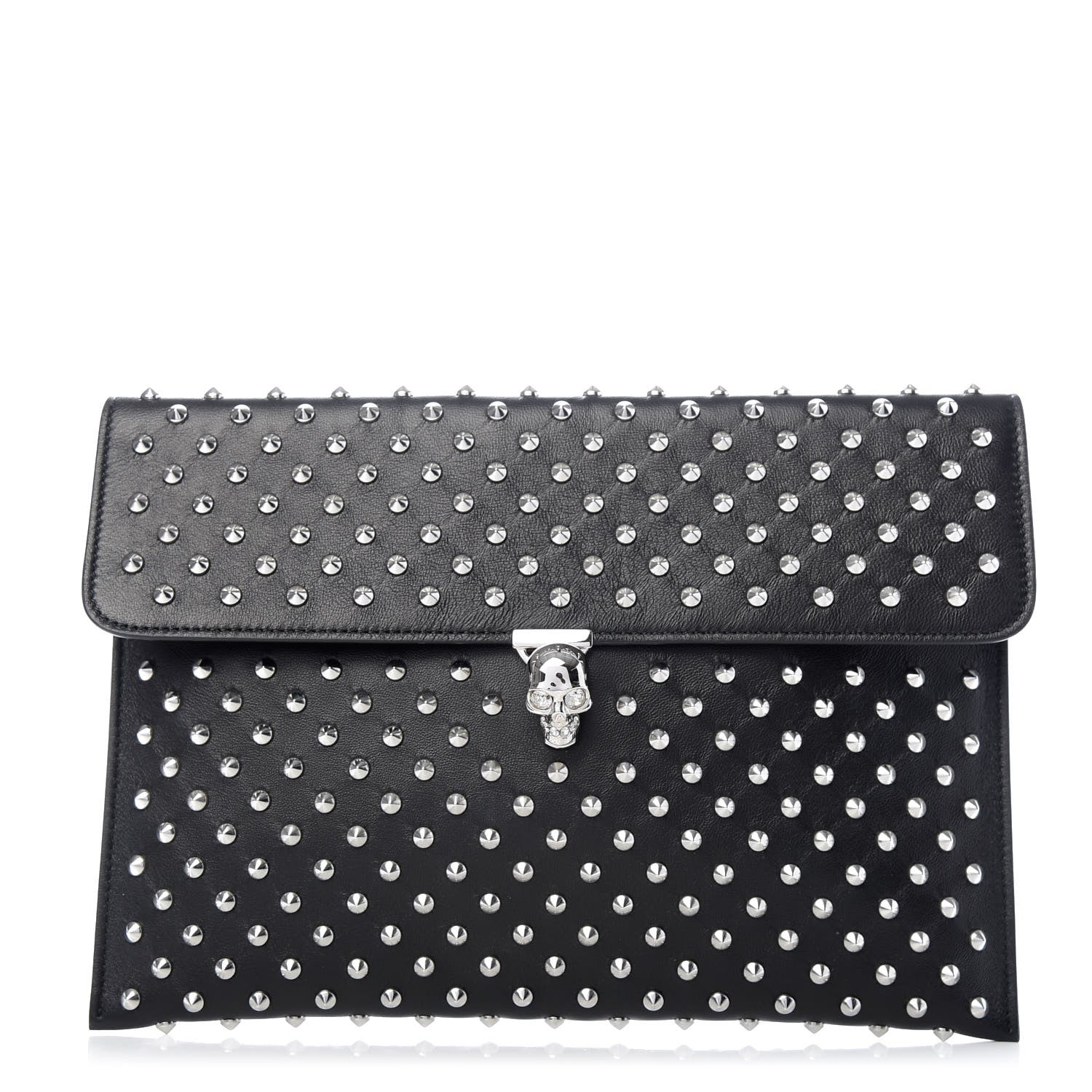 Alexander McQueen Grained Calfskin Studded Skull Envelope Clutch Black 1 of 8