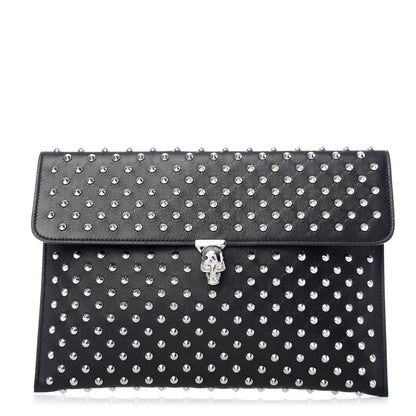 Alexander McQueen Grained Calfskin Studded Skull Envelope Clutch Black 1 of 8