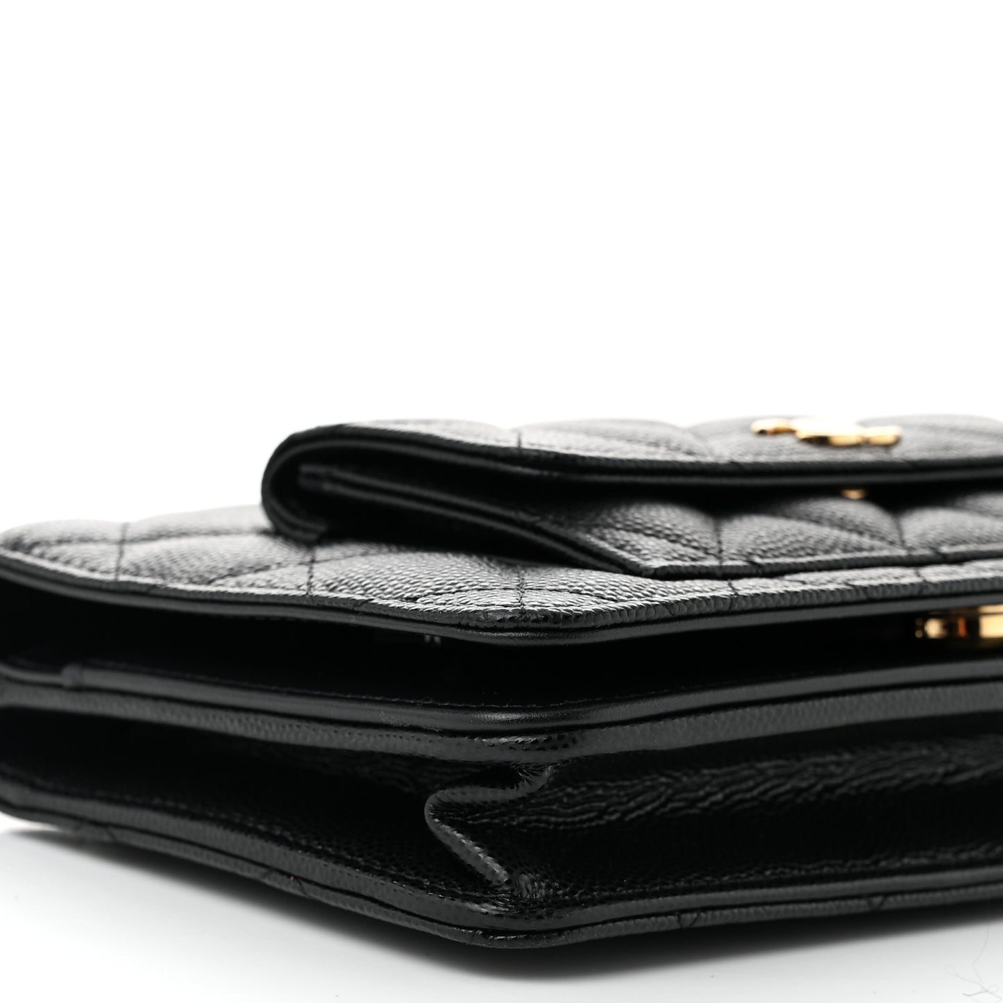 Caviar Quilted Pocket Clutch With Chain WOC Black
