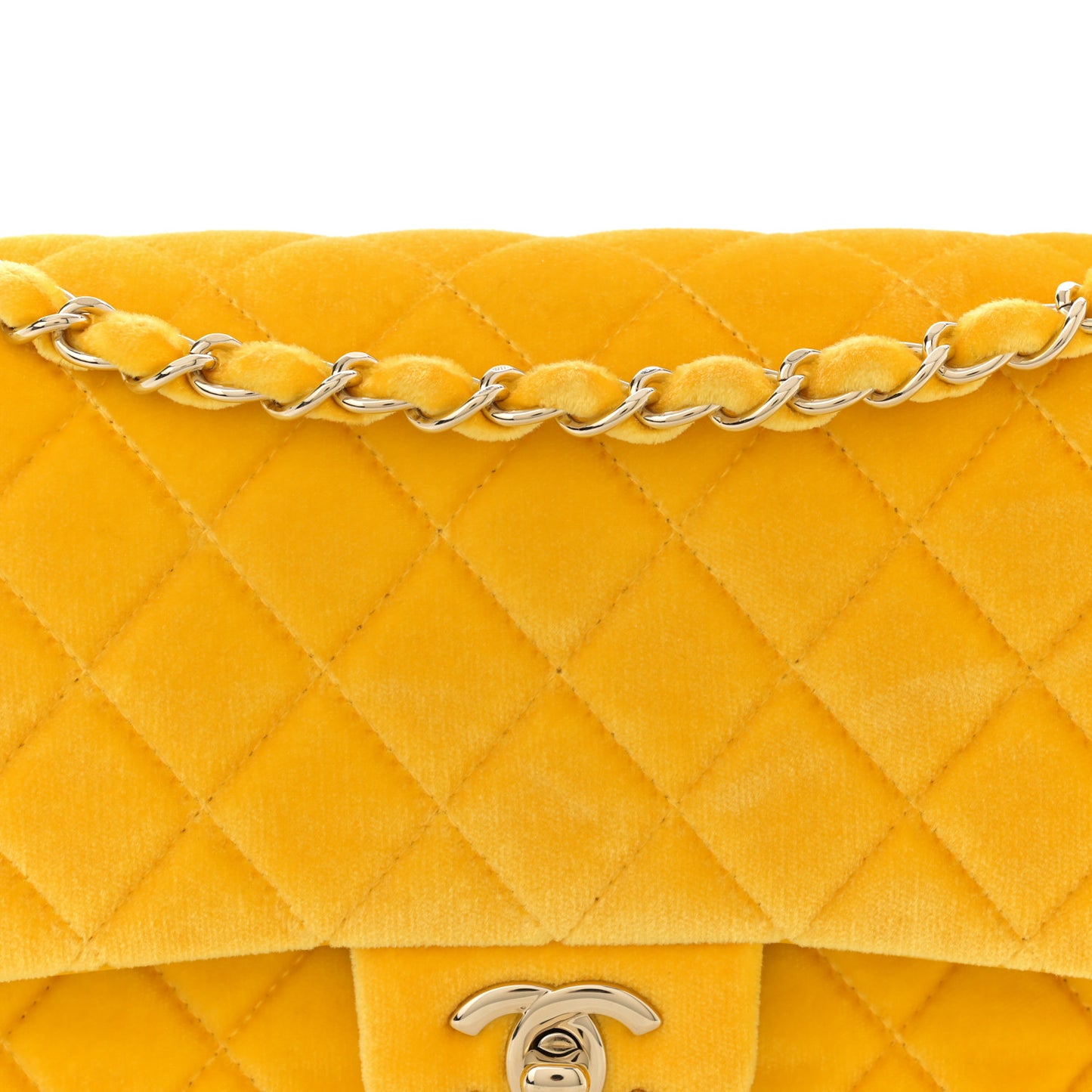 Velvet Quilted Medium Double Flap Yellow