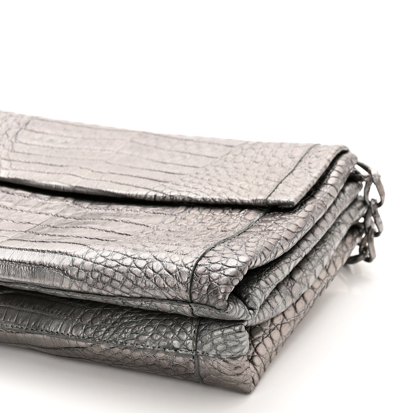 Metallic Crocodile Flap Chain Shoulder Bag Grey