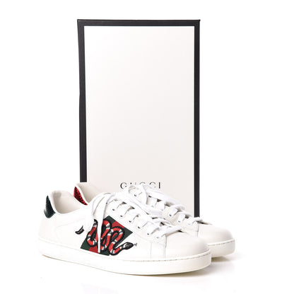 Gucci Calfskin Ayers Kingsnake Embroidered Mens Ace Sneakers 9.5 Green Red 12 of 13