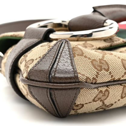 Gucci Monogram Textured Dollar Calfskin Heavy Grosgrain Web Medium Maxi Horsebit Chain Shoulder Bag Beige Ebony New Acero 9 of 9