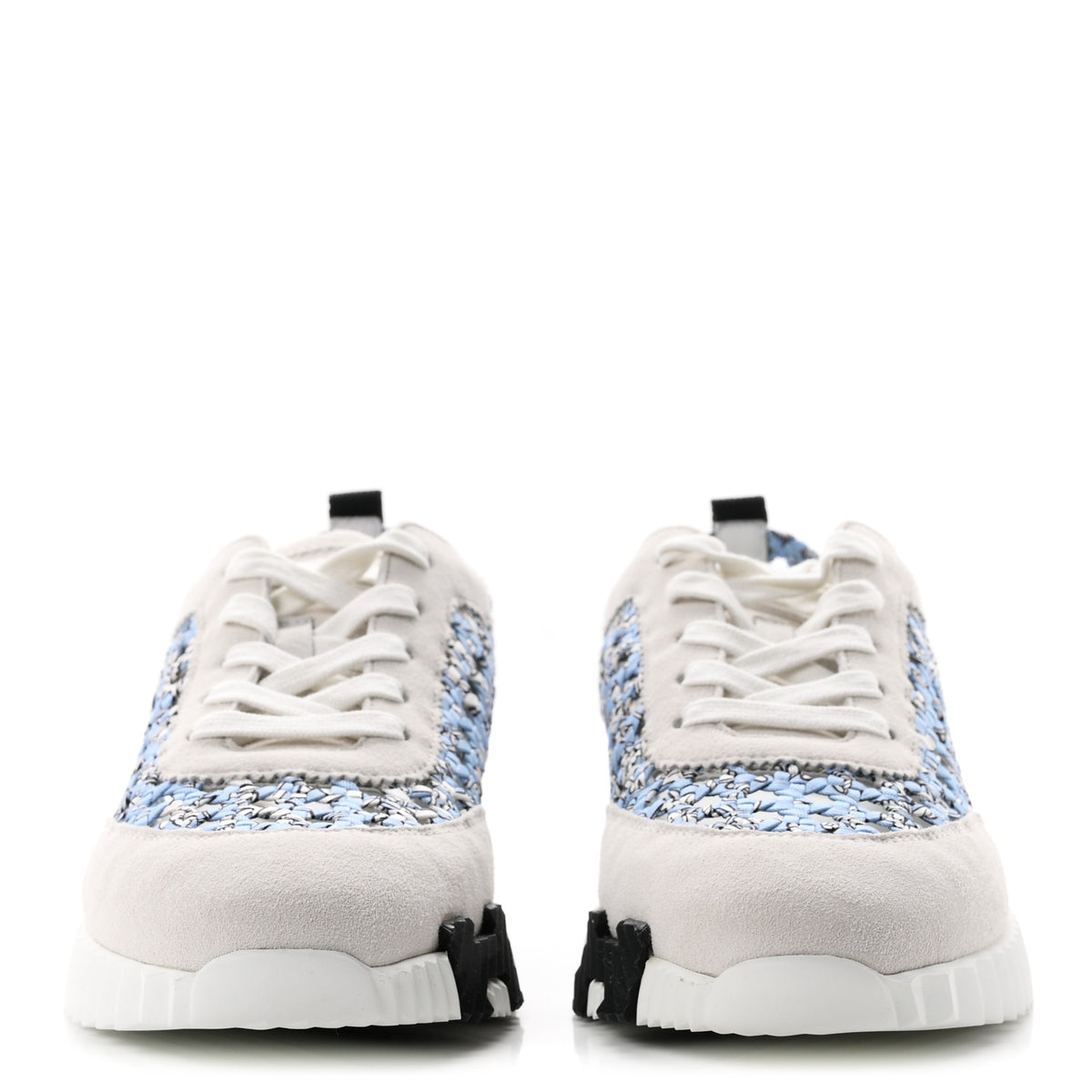 Hermes Braided Silk Suede Bouncing Sneakers 37.5 Bleu Clair White 3 of 9
