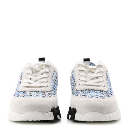 Hermes Braided Silk Suede Bouncing Sneakers 37.5 Bleu Clair White 3 of 9