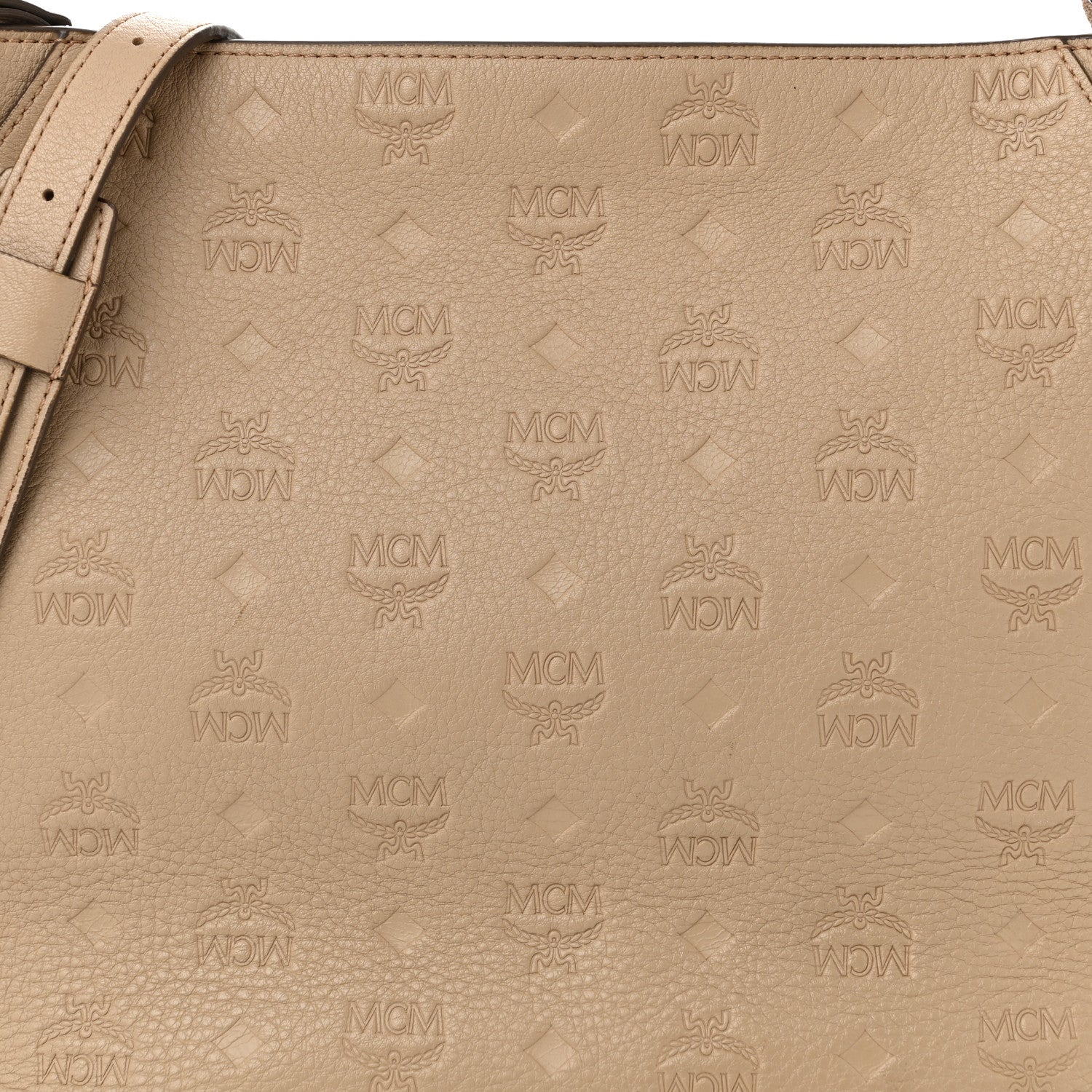 MCM Calfskin Ottomar Monogram Klara Medium Hobo Beige 8 of 15