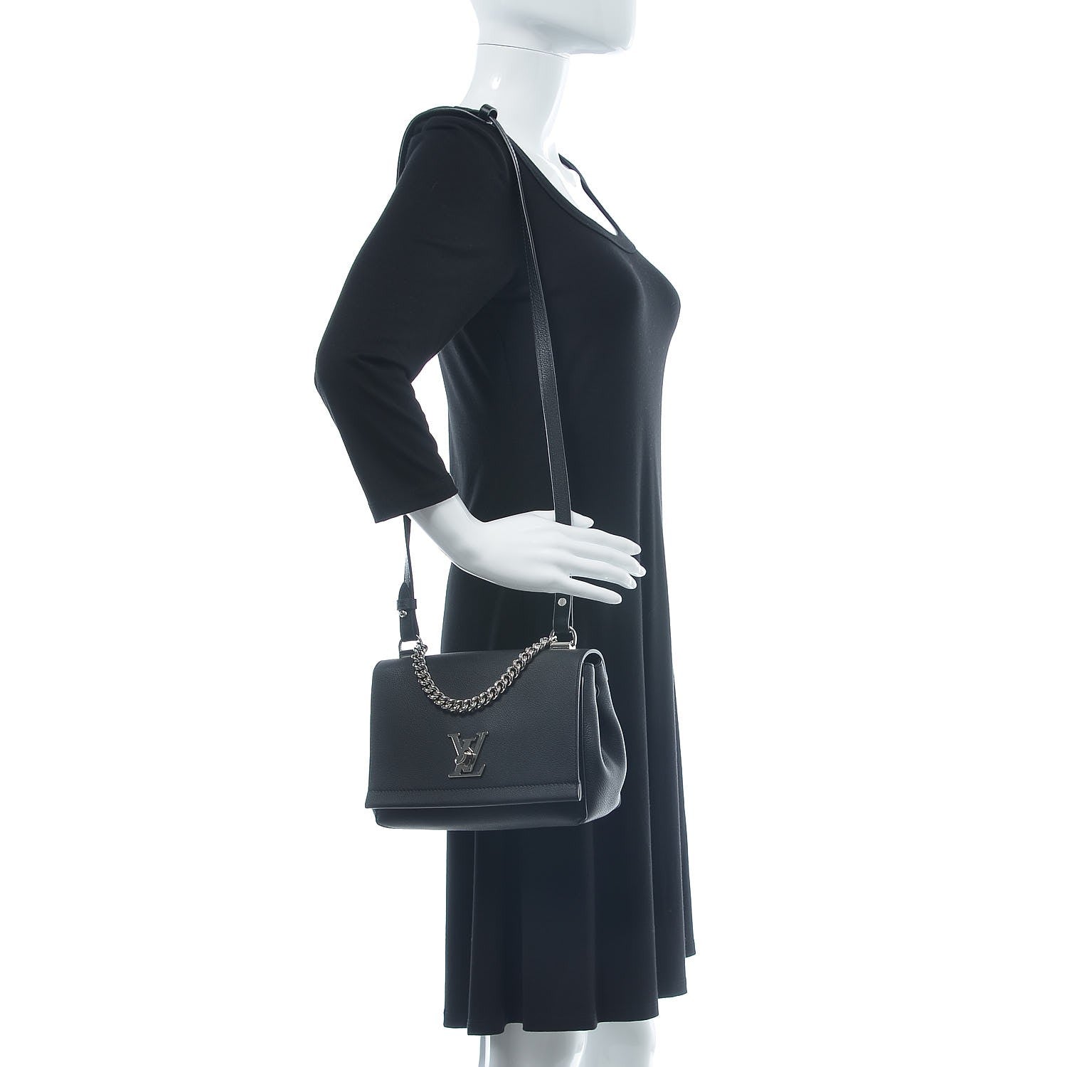 Louis Vuitton Calfskin Lockme II Chain Bag BB Black 2 of 7