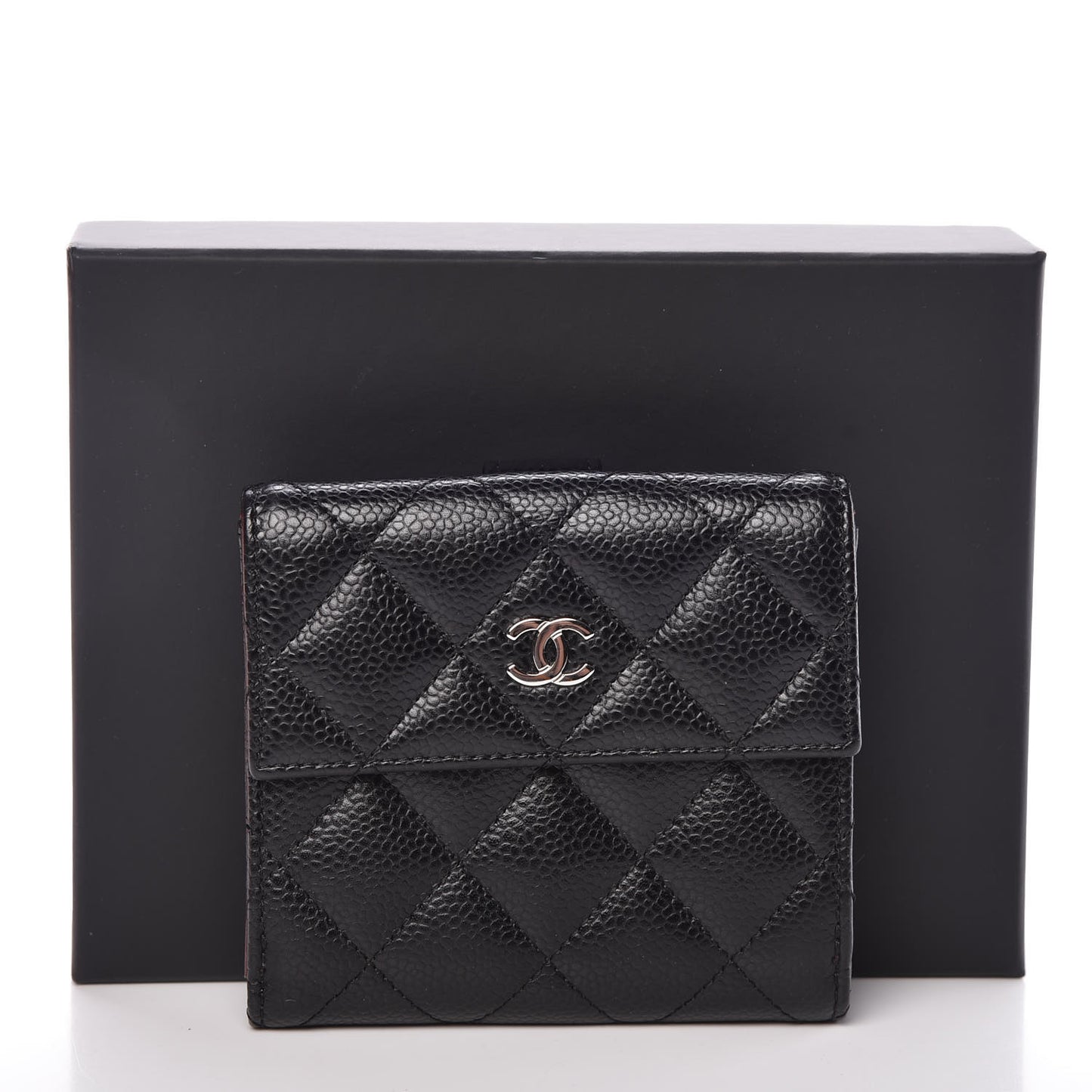 Caviar Quilted Compact French Flap Wallet Black
