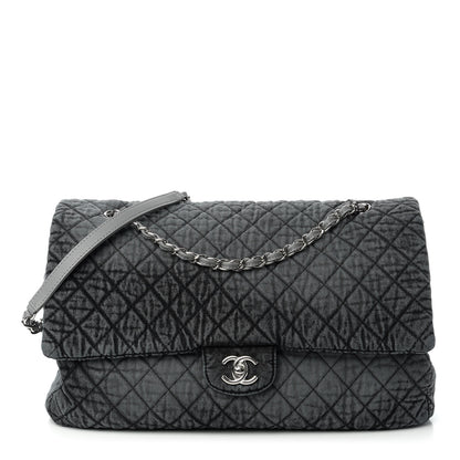 Chanel Denim Quilted Medium Denimpression XXL Flap Grey Black 1 of 11