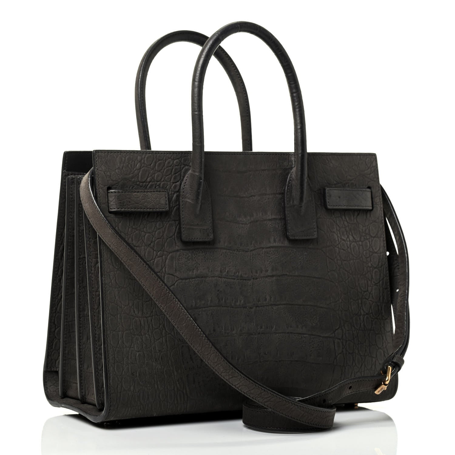 Saint Laurent Crocodile Embossed Nubuck Baby Sac De Jour Coal 2 of 4