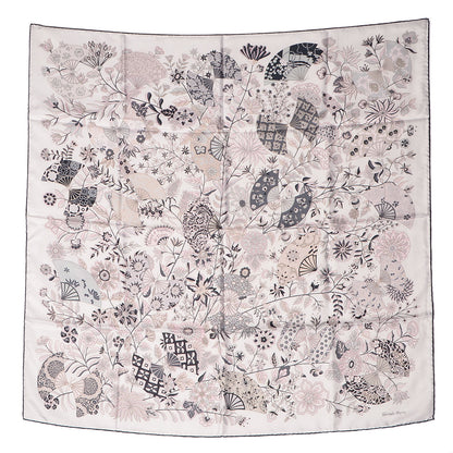 Hermes Silk Fleurs et Papillons de Tissus Scarf 90 Blanc Gris Rose Pale 2 of 5