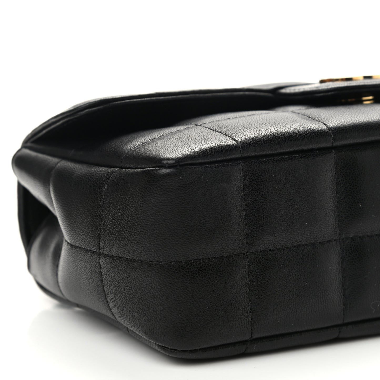 Lambskin Quilted Mini Chocolate Bar Camellia Flap Black