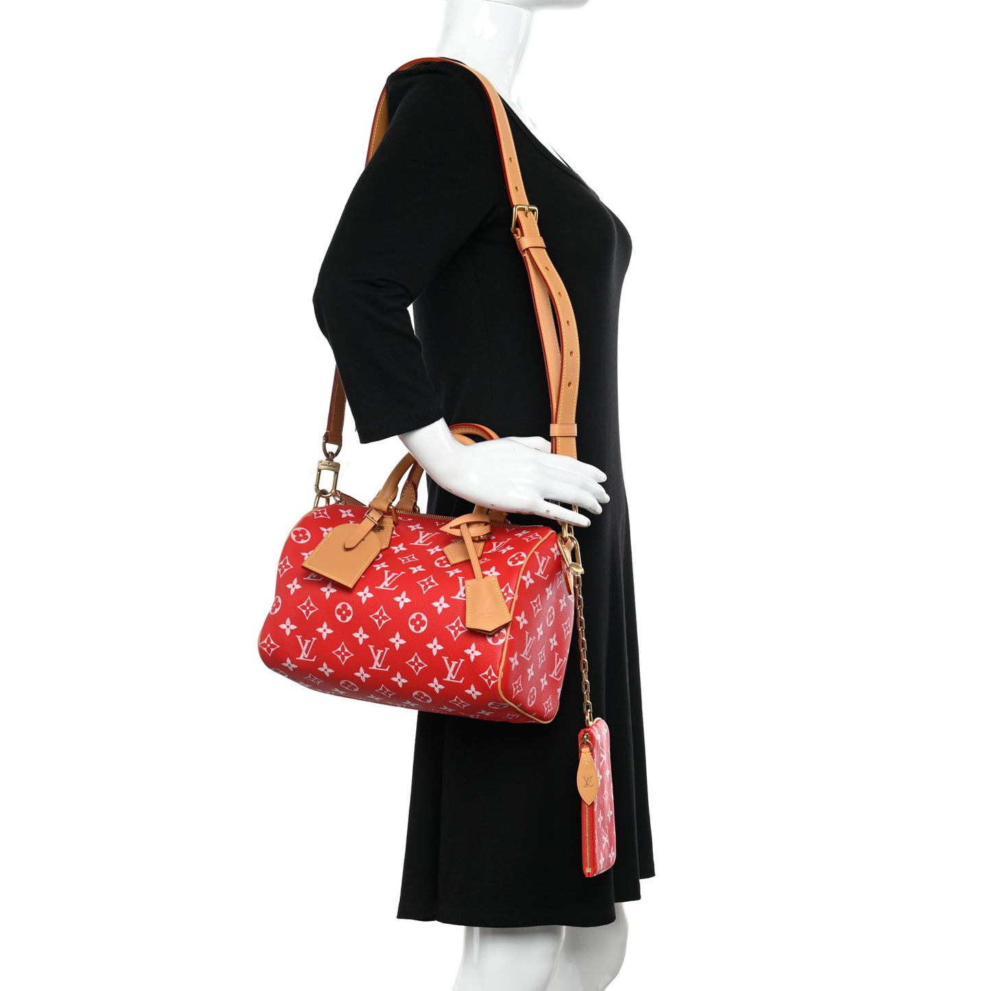 Soft Calfskin Monogram Speedy P9 Bandouliere 25 Red