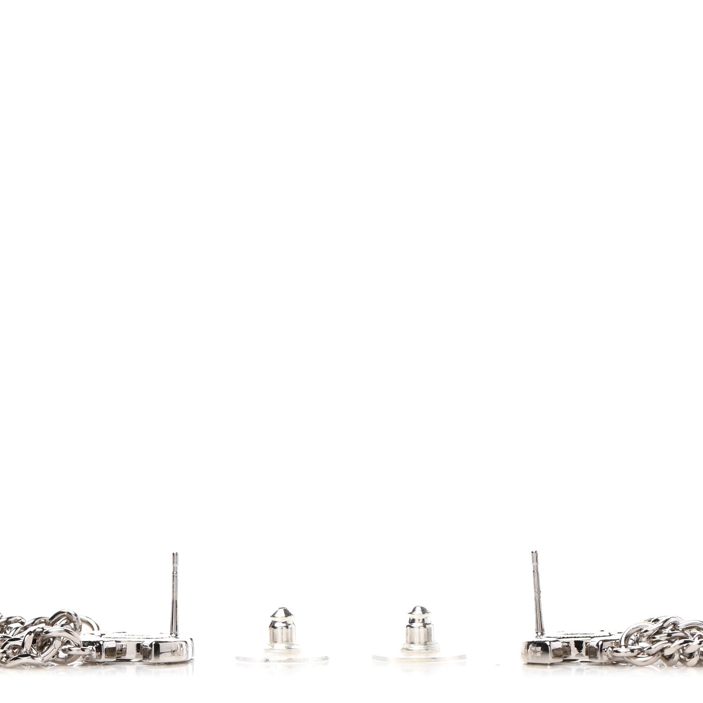 Crystal Baguette CC Chain Drop Earrings Silver