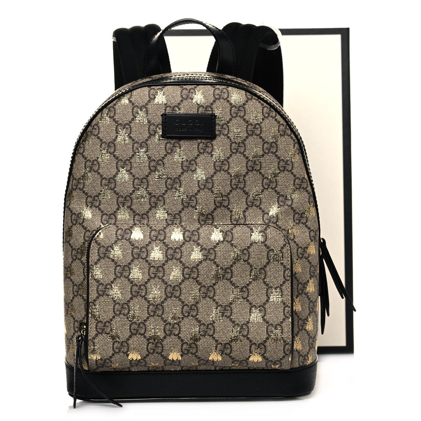 GG Supreme Monogram Bees Print Small Day Backpack Beige Oro Black