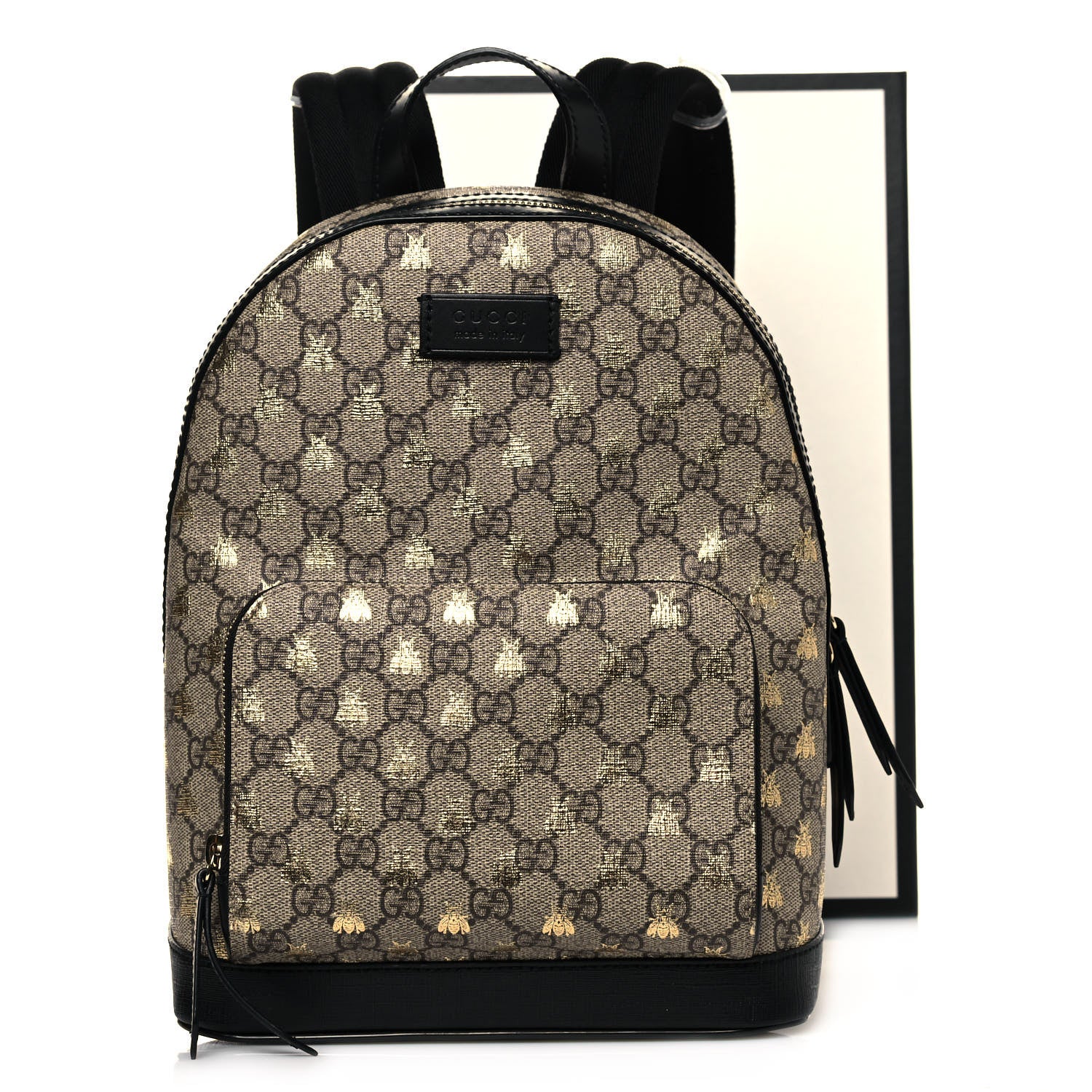 Gucci GG Supreme Monogram Bees Print Small Day Backpack Beige Oro Black 12 of 12