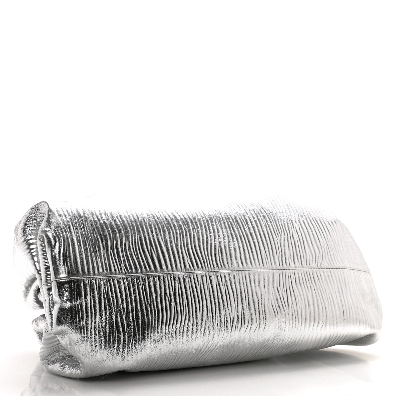 Bottega Veneta Metallic Bark Calfskin Embossed The Pouch Oversized Clutch Silver 4 of 9