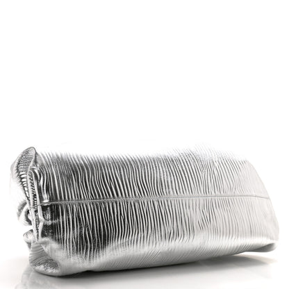 Bottega Veneta Metallic Bark Calfskin Embossed The Pouch Oversized Clutch Silver 4 of 9