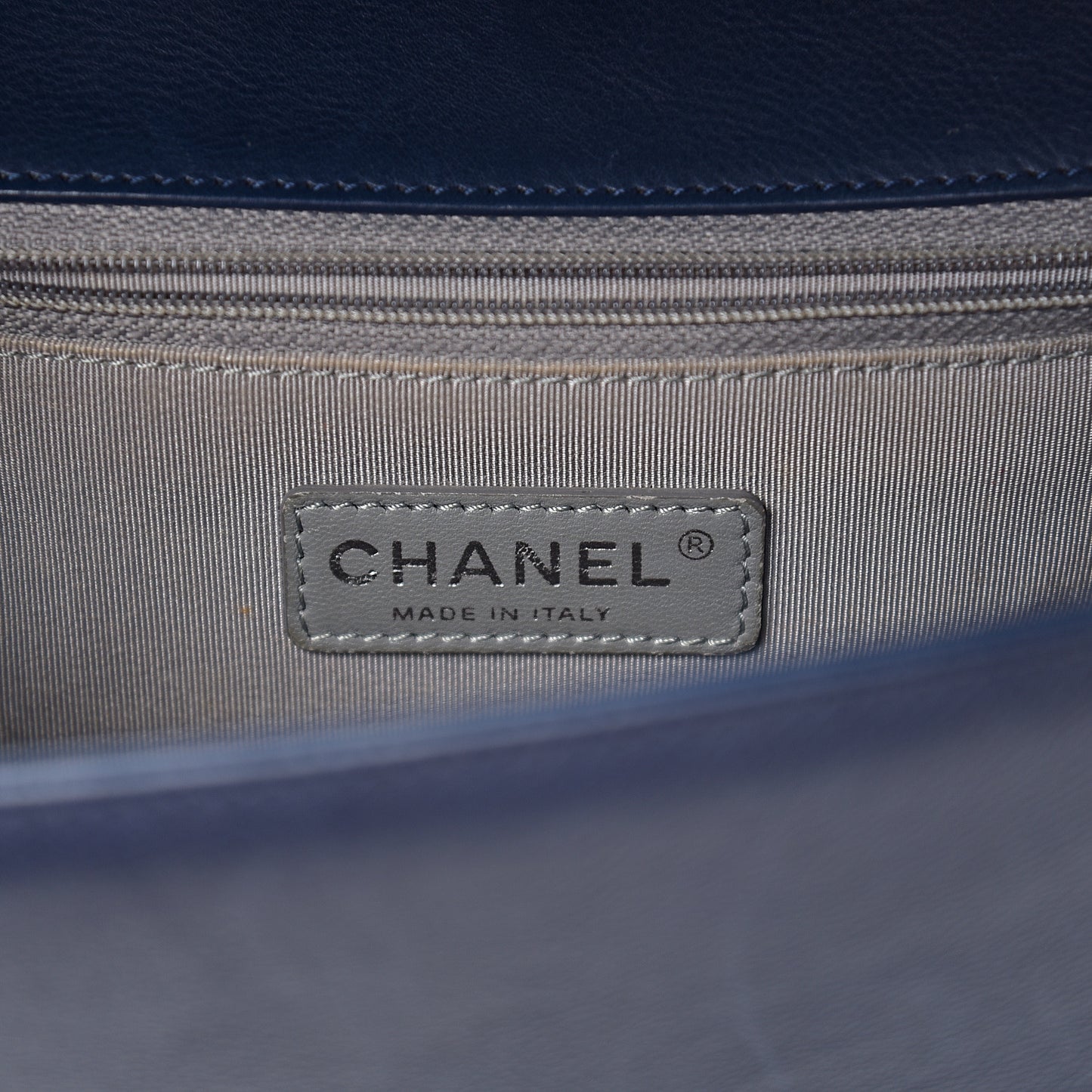 Calfskin Double Stitch New Medium Boy Flap Navy Blue