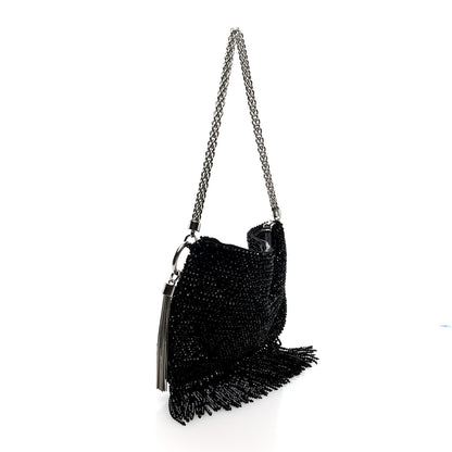 Jimmy Choo Satin Bead Embellished Callie Fringe Tassel Chain Evening Bag Black 3 of 9