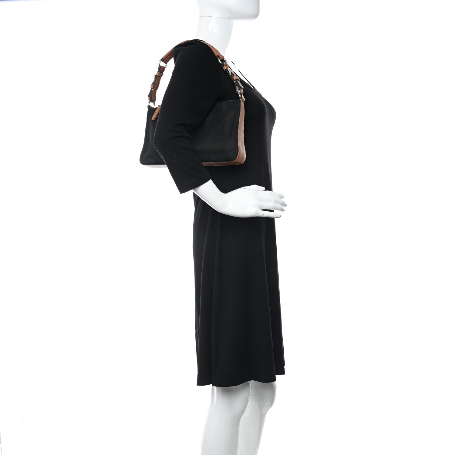 Prada Tessuto Nylon Calfskin Shoulder Bag Black Brown 2 of 9
