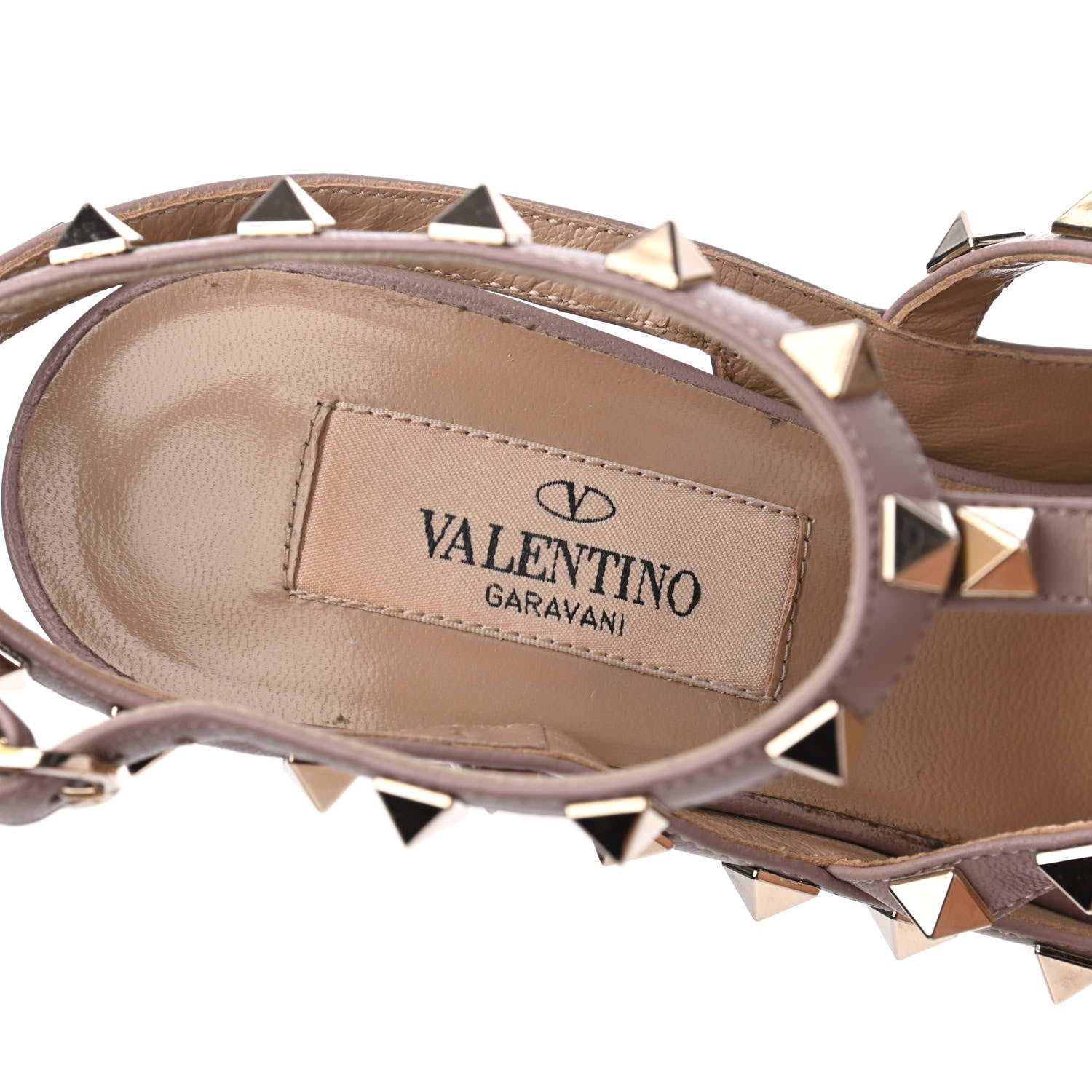 Valentino Garavani Calfskin Nappa Rockstud Ankle Strap 100mm Pumps 35 Grey Pink Poudre 7 of 18